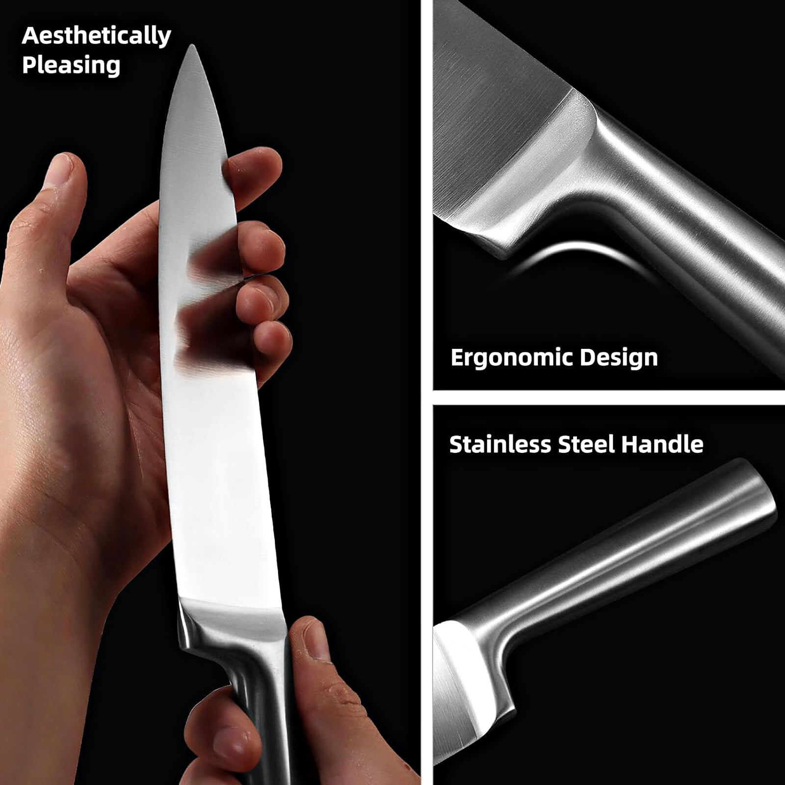 Badiano 5 Pcs Home Kitchen Sharp Knife Set,8" Chef,8" Bread,7" Santoku,5" Utility,3.5" Paring,Silver