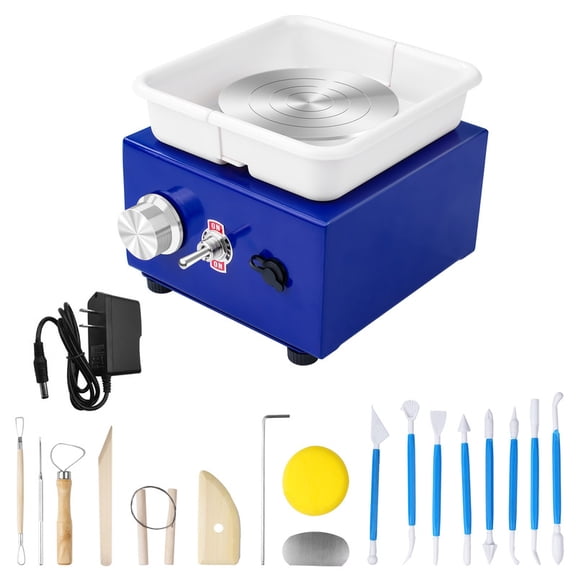 Mini Ceramic Wheel Adjustable 0-300RPM Speed, 30W Ceramic Wheel Detachable Removable Basin, 1KG Load Capacity, Two Sizes Of Turntables Available, Blue