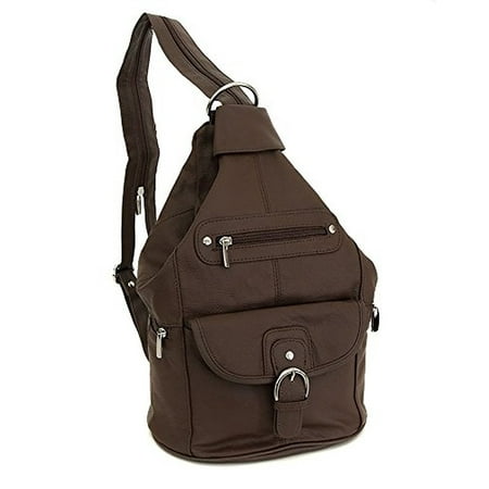 Womens Leather Convertible 7 Pocket Medium Size Tear Drop Sling Backpack Purse Shoulder Bag, Dark