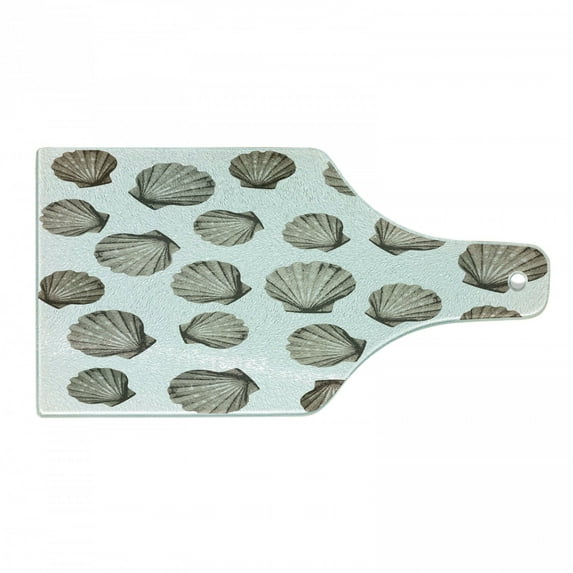Scallop Cutting Board, Clam Seashells Beach Pecten Family Nautical Creatures Plain Background, Decorative Tempered Glass Cutting and Serving Board, in 3 Sizes, by Ambesonne