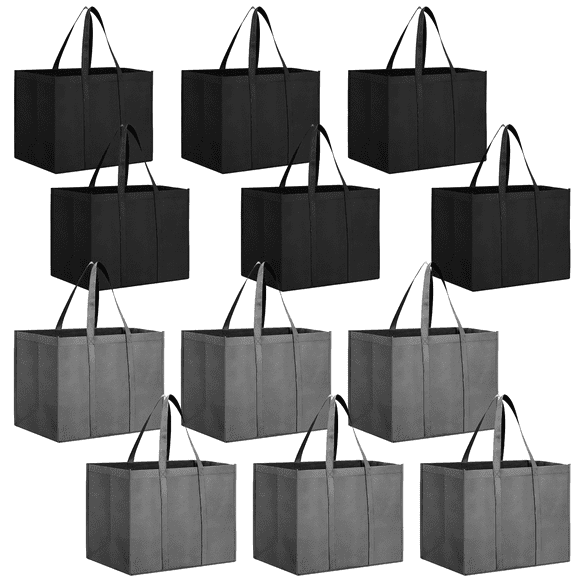 12-Pack Reusable Shopping Bags, Heavy Duty Waterproof Grocery Totes With Reinforced Handles, Foldable Bags For Market, Supermarket And Storage.