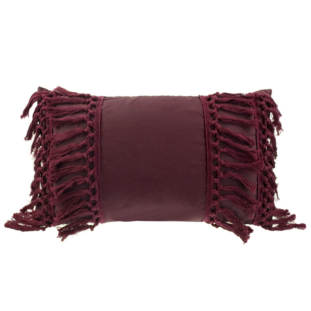 Stylish Fringe Tassels Decorative Cotton Throw Pillow (Burgundy, 12"x20