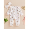 thumbnail image 6 of Baby Todlder Girls Christmas Jumpsuit 0 3 6 12 Motnhs Long Sleeve O Neck Gingerbread Print Ruffle Trim Romper with Headband, 6 of 9