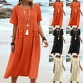 thumbnail image 1 of Yuyuzo Womens Plus Size Cotton Linen Short Sleeve Midi Dress Crewneck Flowy A Line Sundress, 1 of 7