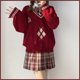 thumbnail image 2 of Suéteres de manga larga con cuello en V para mujer, ropa de punto de estilo Preppy bordado rojo, dulce, Otoño y Navidad, 2 of 4