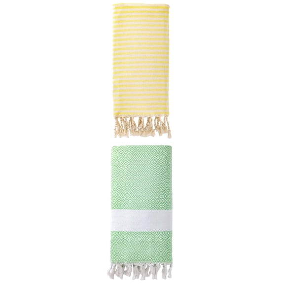 Unique Bargains 2 Pack Turkish Fast-Dry Beach Towel Light Yellow/Green 71"x40"