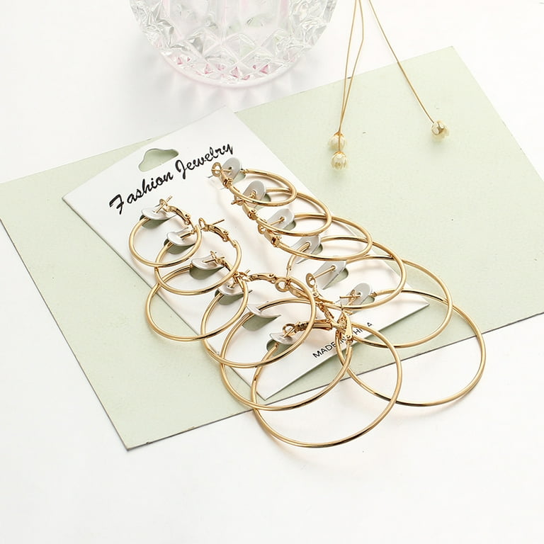 6 Pairs Women Fashion Simple Rock Exaggeration Circle Hoop Earrings Set Punk Hoop Earrings Silver, Women's