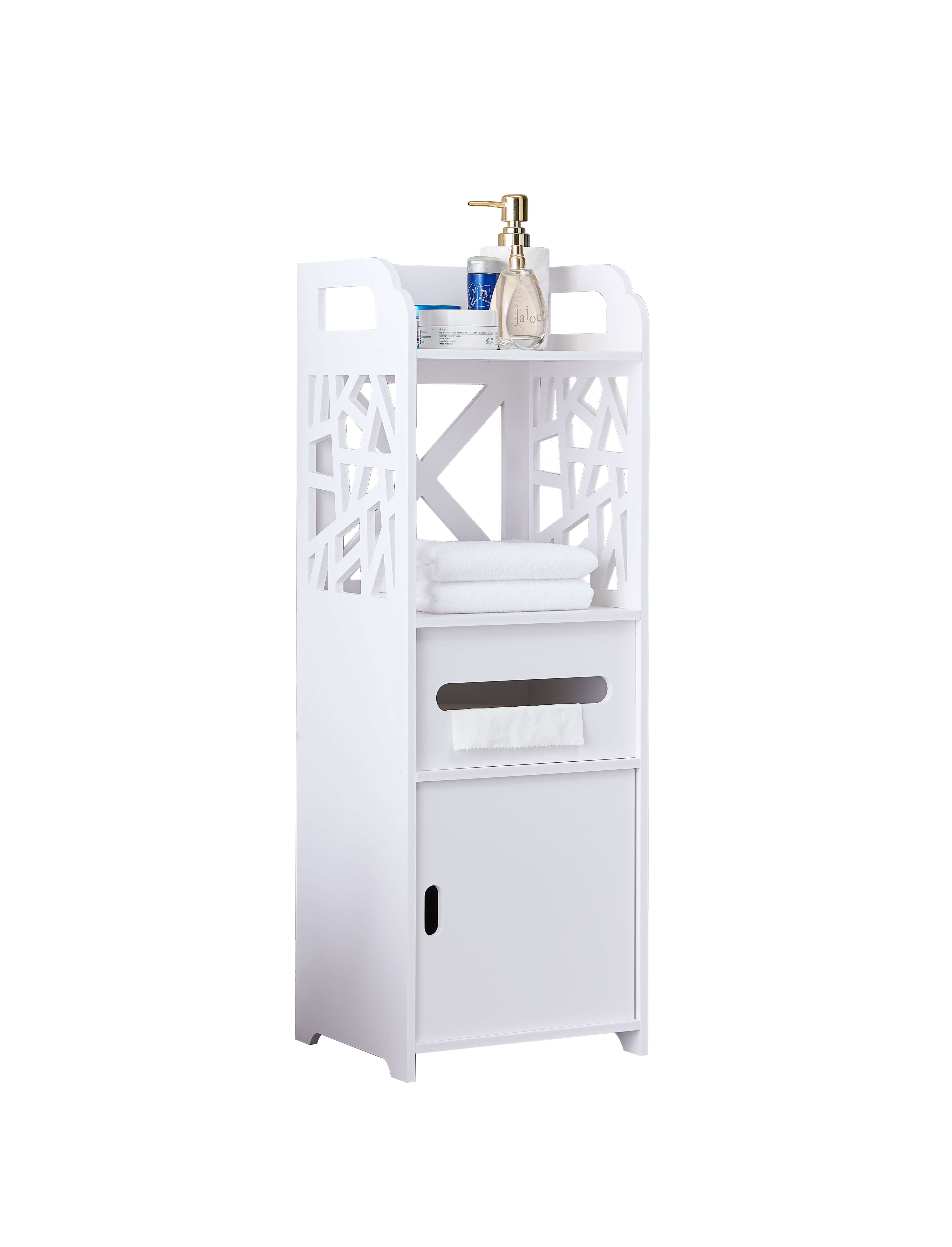 Kings Brand Furniture Basic Plastic Wood Storage Cabinet for Bathroom, 1 Cabinet, 1 Tissue Cabinet, 2 Shelves, White