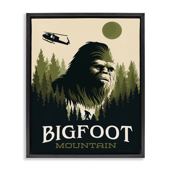 Stupell Industries Traditional Bigfoot Mountain Forest Black Floating Frame Canvas Art, 17 x 21, by Omar Escalante
