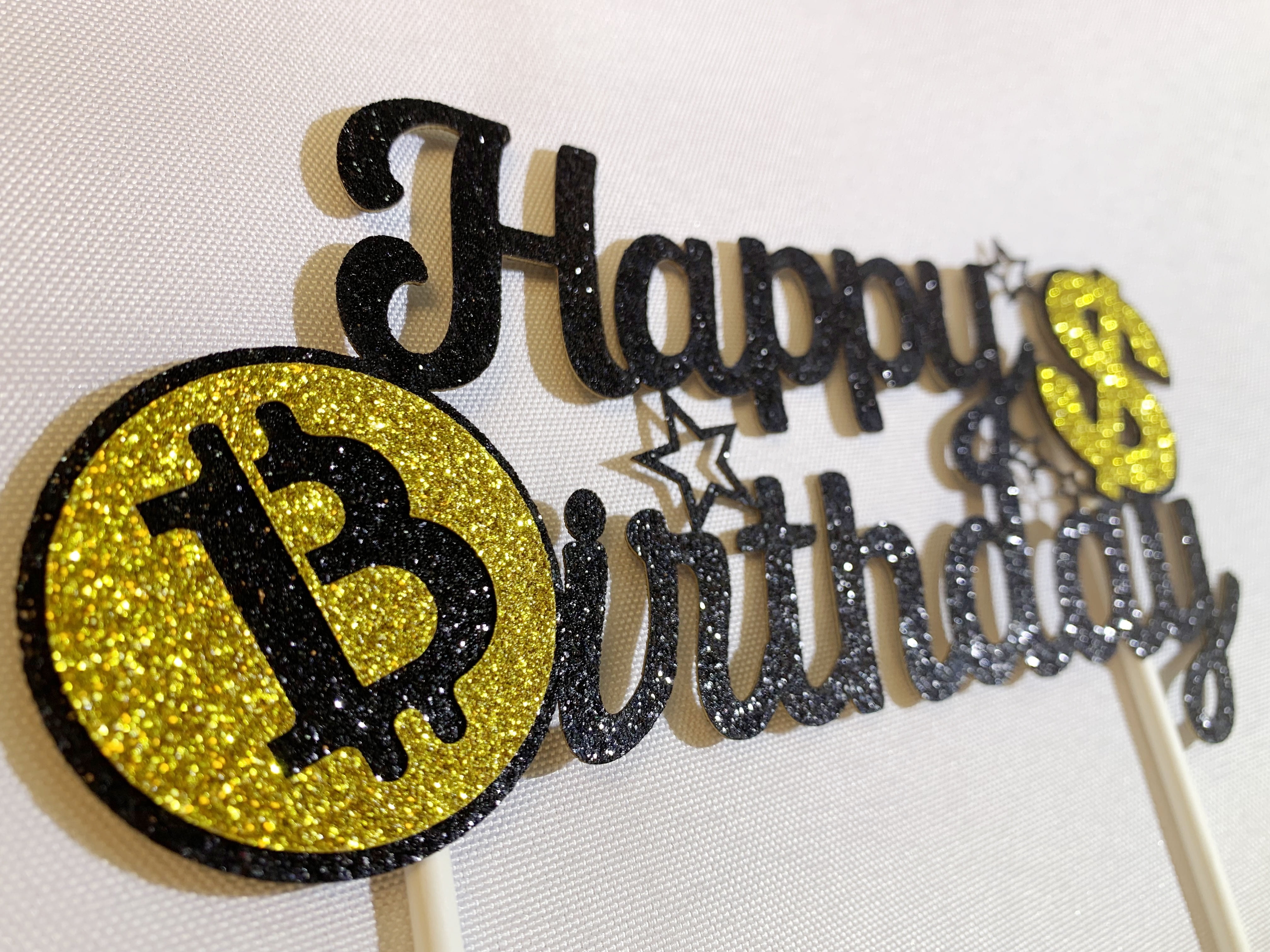 Happy Birthday Cake Topper - Bitcoin and Dollar Sign Money Cake Topper for  Birthday Cake Decoration(Black Gold Glitter) - Walmart.com