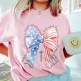thumbnail image 3 of Patriotic Christian Bow T-Shirt – USA Flag Stars & Stripes Cross Tee – Faith-Based 4th of July Shirt for Women or Girls, Religious American Flag Independence Day Top, 3 of 7