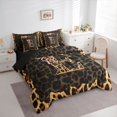 thumbnail image 2 of Manfei Leopard Print Personalized Initial E Twin Bedding Sets 7-Piece for Teens,Pink Ribbon Bow Bedding Comforter Set for Girls,Black Reversible,Ultra Soft Home Decor, 2 of 7