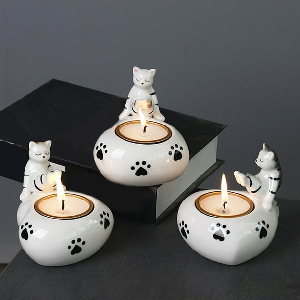 Velas de Aromaterapia Creativas, Portavelas con Forma de Gato, Adornos Navideños para Parejas, Portavelas de Cerámica.