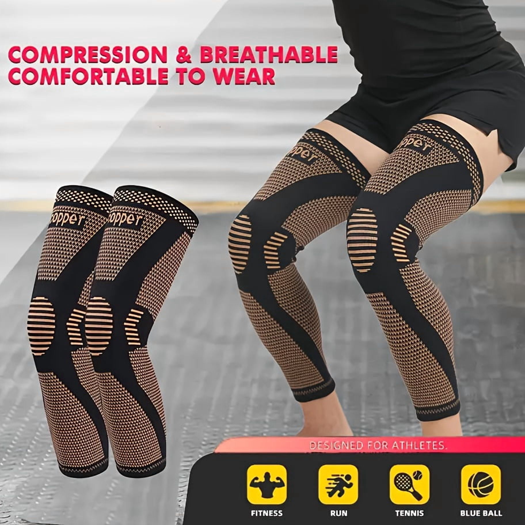 2-Pack Compression Knee Sleeves, Warm Knee Covers, Full Leg Support, Knit Fabric, Polyester Fiber, Non-Slip Silicone, Breathable, Stretchable for Men & Women