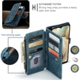 thumbnail image 4 of Wallet Case for Samsung Galaxy S22 5G, Premium Handmade PU Leather Phone Case Card Slots Magnetic Closure Zipper Pocket Kickstand Cover Vintage Shockproof Flip Case - Blue, 4 of 15