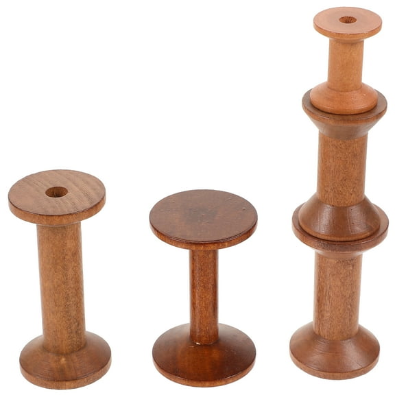 Wooden Yarn Holder Spools for Crafts with Bobbin Design Brown Color Wood Material 5 Pieces
