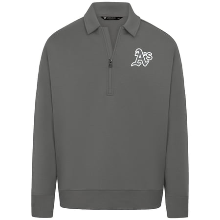 Men s Levelwear Gray Oakland Athletics Luxe Signature Quarter-Zip Chenille Logo Tri-Blend Sweatshirt