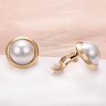 thumbnail image 4 of Vogem Gold Clip On Pearl Earrings for Women Ladies 18ct Gold Plated Vintage Round Freshwater Pearl Non Pierced Ear Clips(White Pearl-Gold Clip), 4 of 6