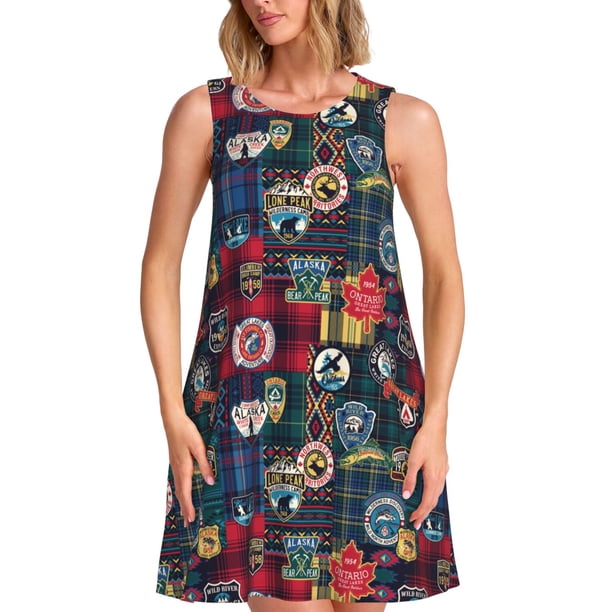Disketp Adventure Camping Badge para Vestido sin Mangas para Mujeres, Vestidos de Verano para Mujeres, Casual y Holgado para la Playa