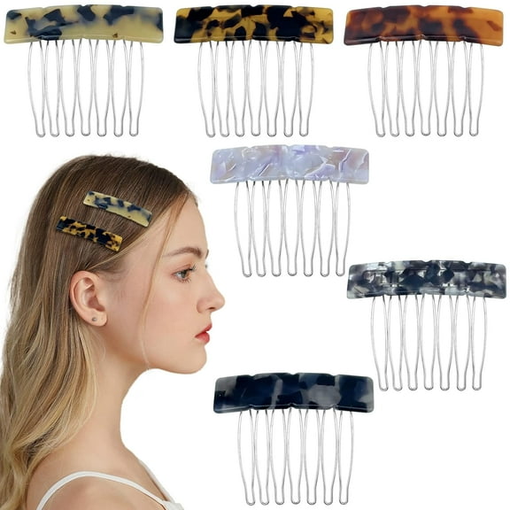 6PCS Acetate Exquisite Hair Side Combs Small Seven-tooth Hair Decorative Bangs Comb Pin Headpiece Hair Jewellery Fashion Styling Accessories for Women Girls