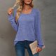 thumbnail image 2 of Mujer Camiseta De Manga Larga Puff Manga Casual Suelta Color Puro Moda Transpirable Sudadera Femenina Azul M, 2 of 6