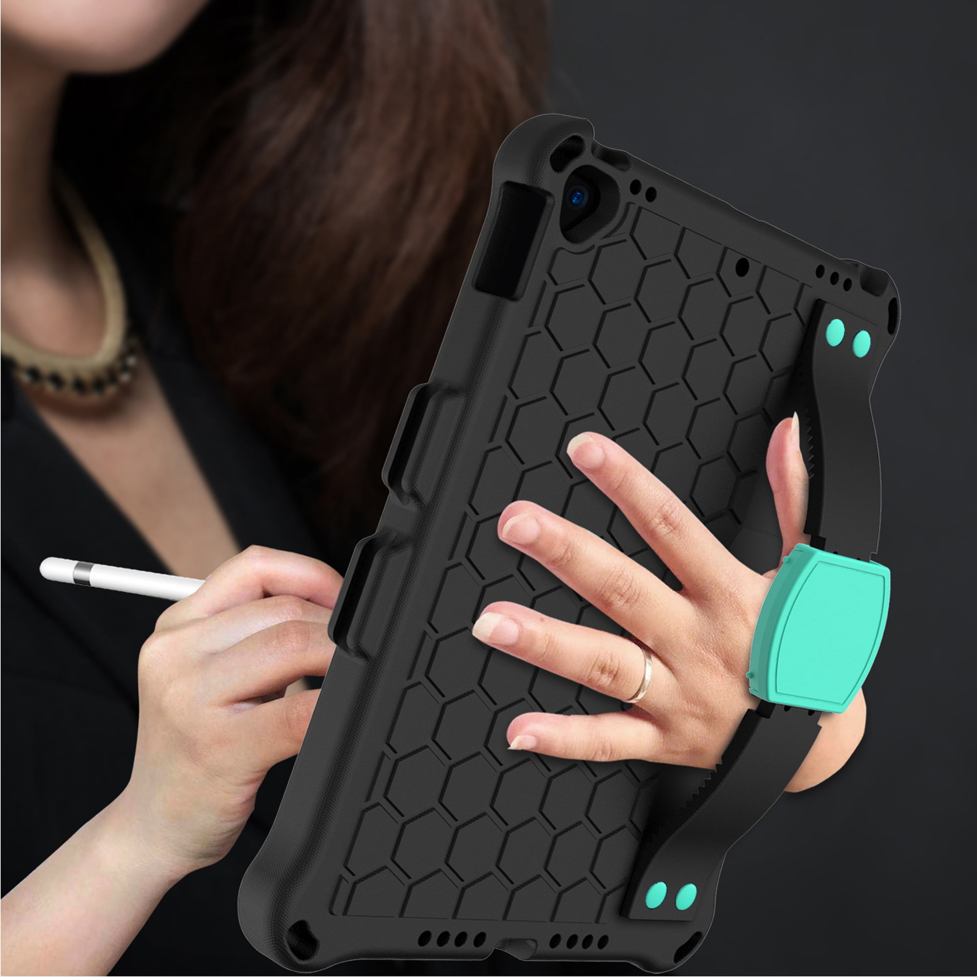 iPad 10.2 2021 Case with Screen Protector, Dteck Shockproof Case for iPad 9th Gen/ iPad 8th Gen / iPad 7th Gen with Removable Shoulder Strap/Hand Strap/Pencil Holder, Heavy Duty Rugged Case,Black/Mint