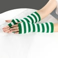 thumbnail image 2 of GDREDA Winter Striped Fingerless Convertible Mittens Touchscreen Texting Warm Knitted Handwear For Cold Weather Outdoor Activities Green,One Size, 2 of 4