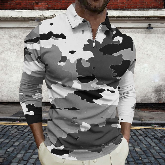 Blusa y camisa de manga larga con cuello vuelto para hombre, jersey de solapa con cremallera y manga larga, blusa informal estampada para San Valentín, poliéster para hombre
