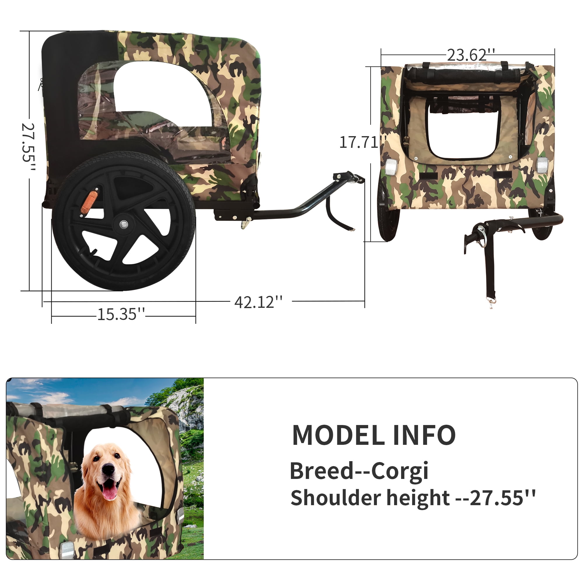 Pefilos 42" Outdoor Dog Bike Trailer for Dogs 88lb Weight Capacity, Heavy Duty Pet Stroller Bicycle Carrier, Suspension, Visibility Flag, Camouflage Pefilos 42" Outdoor Dog Bike Trailer for Dogs 88lb Weight Capacity, Heavy Duty Pet Stroller Bicycle Carrier, Suspension, Visibility Flag, Camouflage