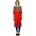 thumbnail image 2 of Bimba Women Red Rayon Tunic 3/4 Sleeve Kurta Kurti Casual Formal Clothing, 2 of 8