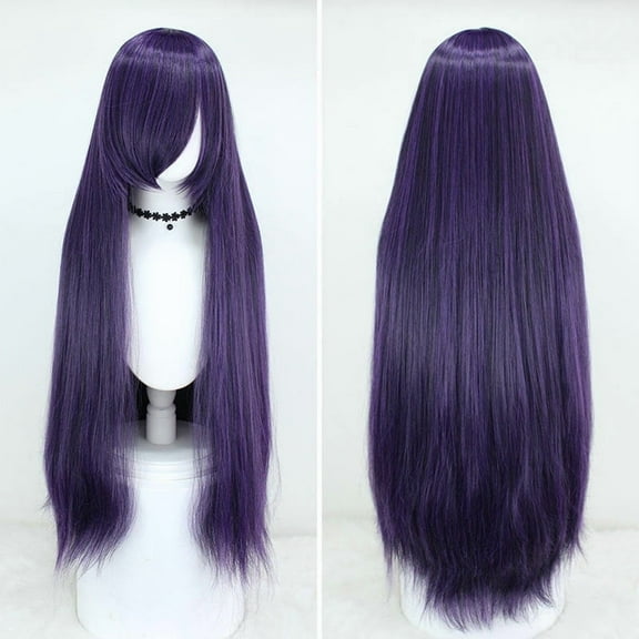 XmhyTop Women's 39" Long Straight Wig, Anime Fashion Style for Cosplay, Black Purple