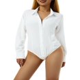thumbnail image 1 of Women Solid Color Button Shirts Romper Ladies Formal Shirt Long Sleeve Turn-down Collar Bodysuit, 1 of 6
