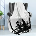 thumbnail image 4 of Romantic Soft Flannel Fleece Throw Blanket, Couple Having a Romantic Dinner in Front of the Eiffel Tower Capital of Love, Cozy Plush for Indoor and Outdoor Use, 50" x 70", Black White, by Ambesonne, 4 of 5