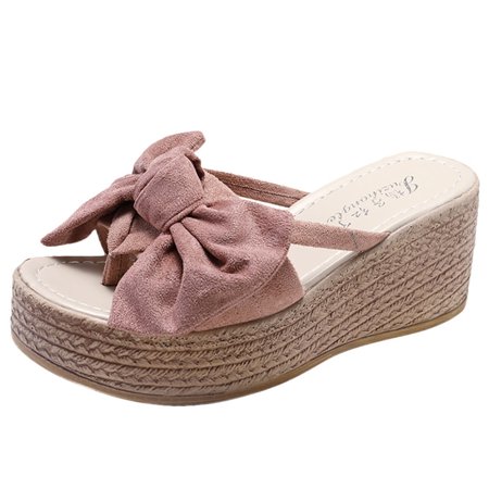 

GNEIKDEING Womens Wedges Open Toe Butterfly-Knot Beach Shoes Roman Slippers Sandals Gift on Clearance