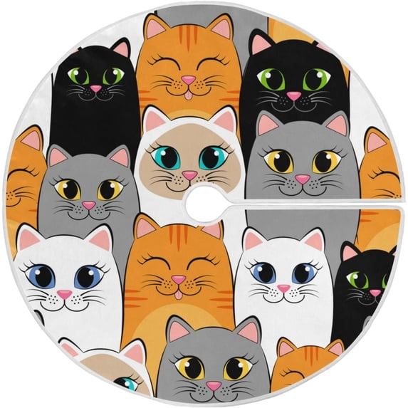 FMSHPON Cats Xmas Christmas Tree Skirt Stand Mat for Holiday Party Decoration Indoor Outdoor 48 inches