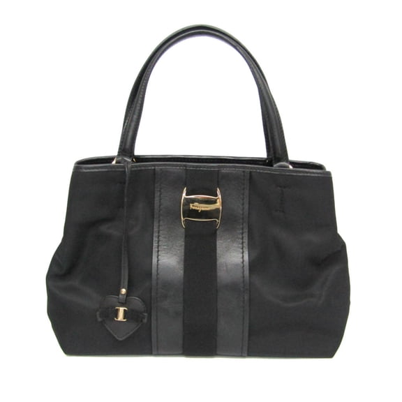 Pre-Owned Salvatore Ferragamo Vara GG-21 E223 Women's Nylon,Leather Handbag Black (Good)