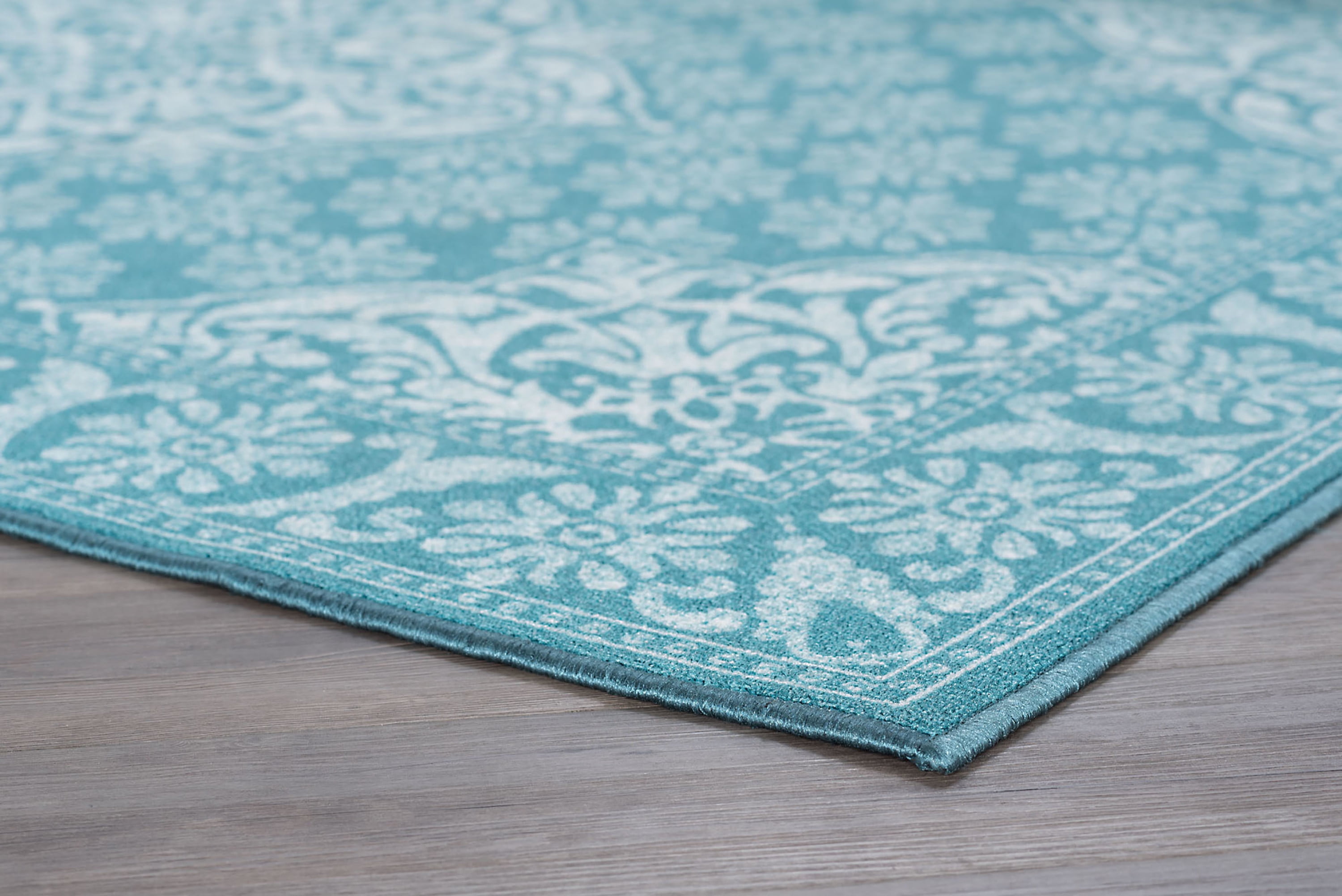 Traditional 2x8 Area Rug (2'3'' x 7'6'') Oriental Teal, White Indoor Runner Easy to Clean