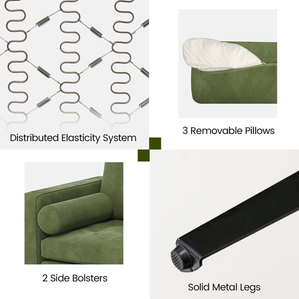 Finihen Sectional Sofa Couch, Sofa Bed, 3-Seat Sofa Sectional with Side Storage Pocket and Metal Leg, for Living Room, Army Green Finihen Sectional Sofa Couch, Sofa Bed, 3-Seat Sofa Sectional with Side Storage Pocket and Metal Leg, for Living Room, Army Green