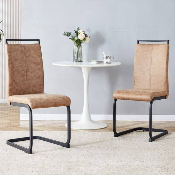 Modern Metal & Tech Fabric Dining Chairs - 2-Pack for Dining Room (C-shaped Tube Legs)