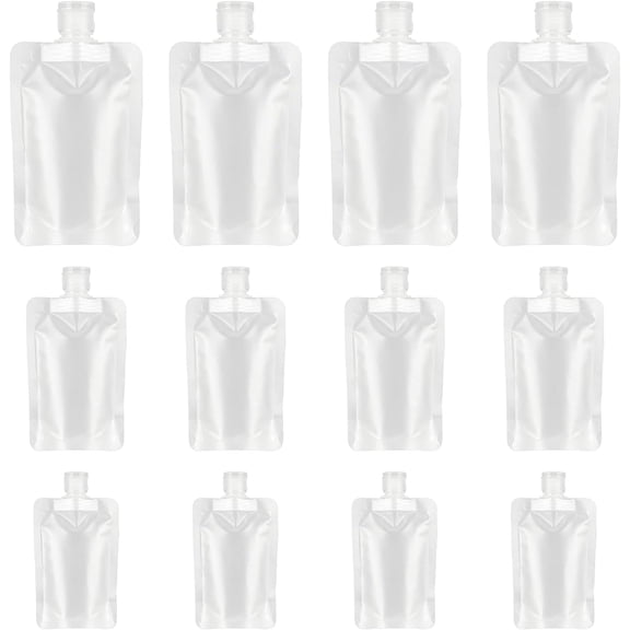 ZOUYUE 12 Pieces Travel Size Refillable Pouch for Toiletries Bulk 30ml/50ml/100ml, TSA Approved Squeeze Empty Stand Up Pouches for Liquids Lotion Shampoo Bags, Leak Proof Cosmetic Containers