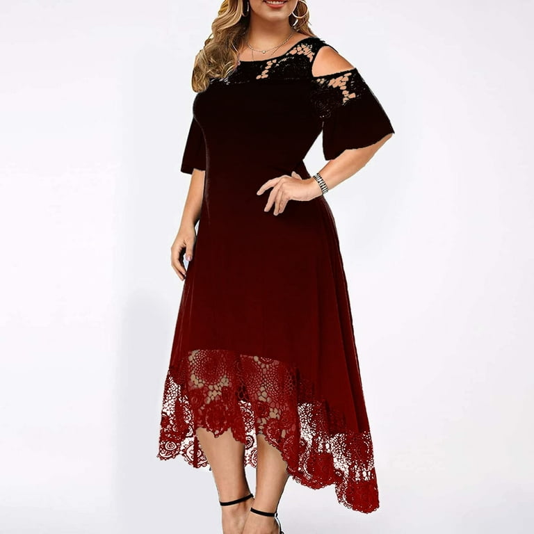 ZVAVZ plus size wedding guest dresses for women, Semi Formal Dresses for  Women, Women's Fashion Floral Lace Ruffle Style Bridesmaid Party Maxi Dress  Sundress tea length mother of the bride dresses 