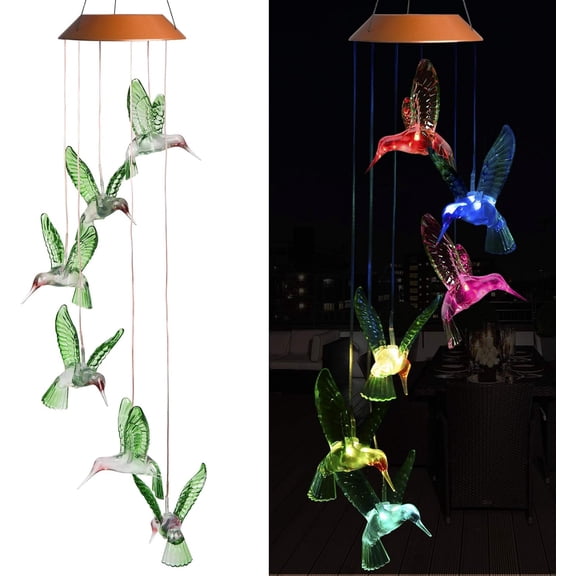 Hummingbird Solar Chimes,Waterproof Mobile Changing Light Color Wind Chime,Six Hummingbirds LED Wind Chimes for Home,Xmas Mom Gifts,Party,Festival Decor,Night Garden Decoration