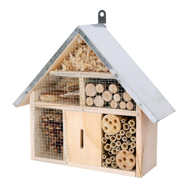 Casa de abejas de madera, caja nido para jardín, cría de decoración de jardín Natural, práctico hábitat colgante de mariposa para Hotel, para valla y