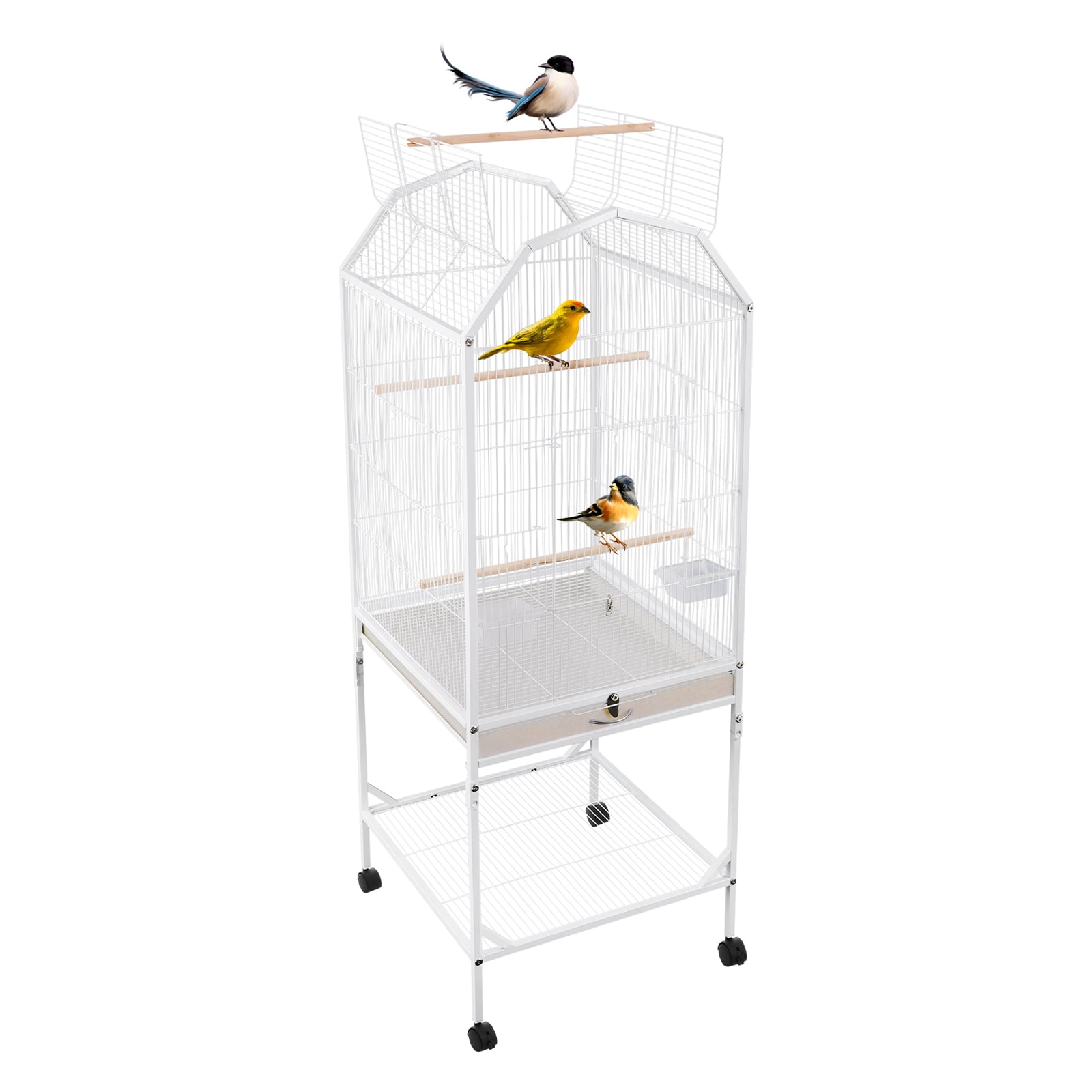 Bird Cage, Open Top and Rolling Stand Medium Small Bird Cage, Bird Cage for Parrots, Budgerigars, Parakeets, Cockatiels, Lovebirds (18.11*18.11*53.54in)