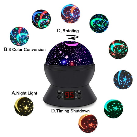 Yxwin Star Projector Lamp Starry Timer Rotary Night Light Romantic Usb Batteries Power With Color Conversion For Kids Babies Boys Girls Child