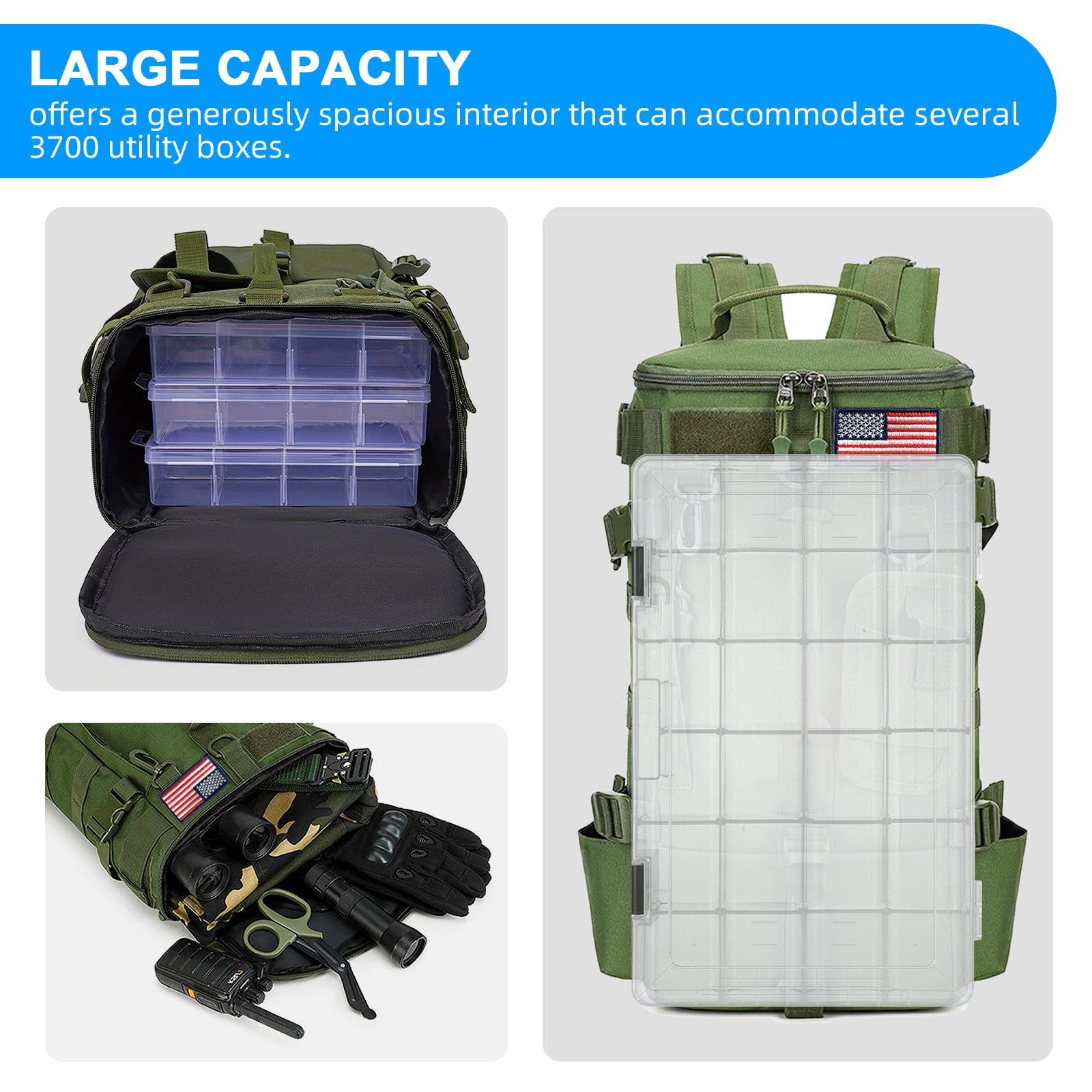FANOTEK Fishing Backpack with Rod Holder, Waterproof Outdoor Tackle Box Bag, Fishing Gear and Equipment Storage Bag Green