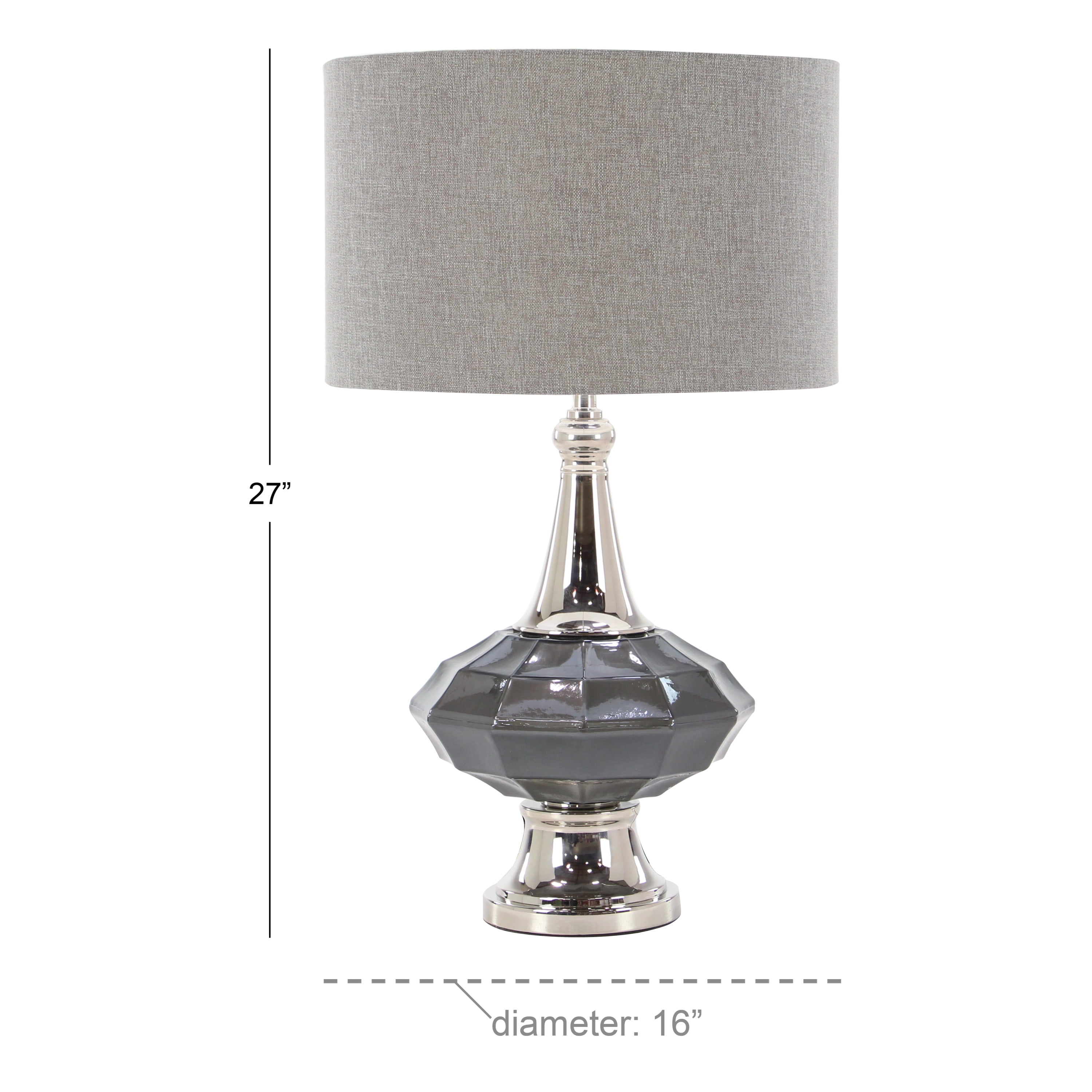 DecMode Gray Modern Glass Table Lamp with Shade, 27"H