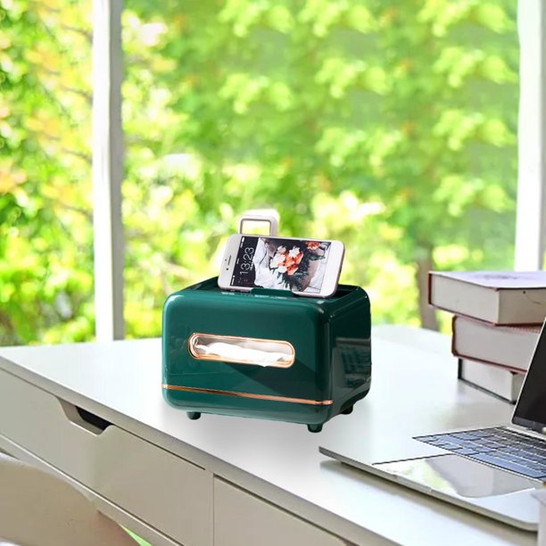 Caja de Pañuelos de Escritorio, Soporte para Teléfono Móvil, Contenedor , Servilletero para Soporte de Noche, Oficina, Sa de Estar, Bolígrafo Verde Macarena Estuche de tejido
