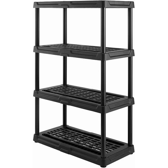 CX 4-Tier (53”H x 36”W x 18”D) Plastic Storage Shelving Unit (Black), Heavy Duty, 150lbs Per Shelf Capacity, Indoor/Outdoor Storage and Organization in Home, Garage, Office with Easy Assembly