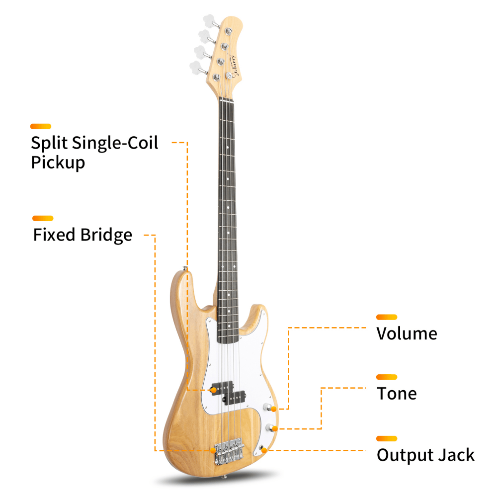 Tcbosik Electric Bass Guitar with 20W Amp, 4 String Exquisite Stylish Bass with Bag, Strap, Amp Wire and Spanner Tool for Beginner, Burlywood